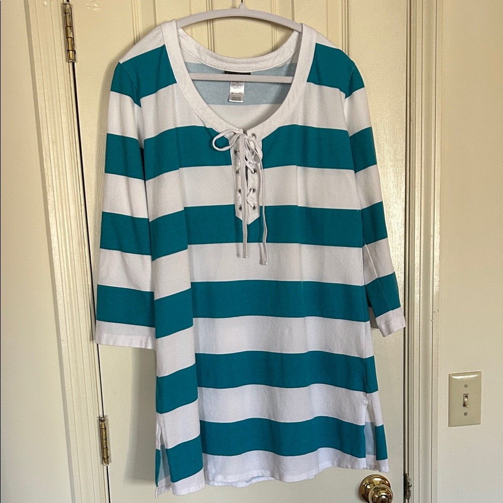 Tommy Bahama Teal and White Striped Swim Coverup